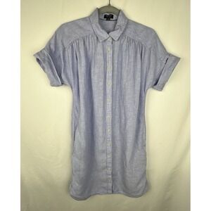 J.CREW Baird McNutt Irish Linen Shirt Dress Relaxed Fit Blue Pockets XS